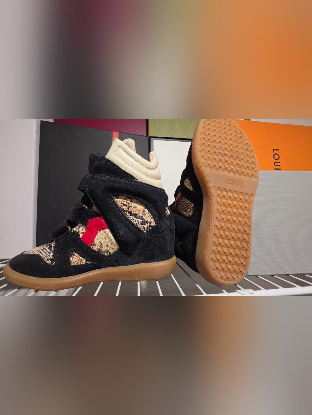 Isabel Marant Bekett Leather Wedge Sneakers in Black and Snake Print - Picture 5 of 5
